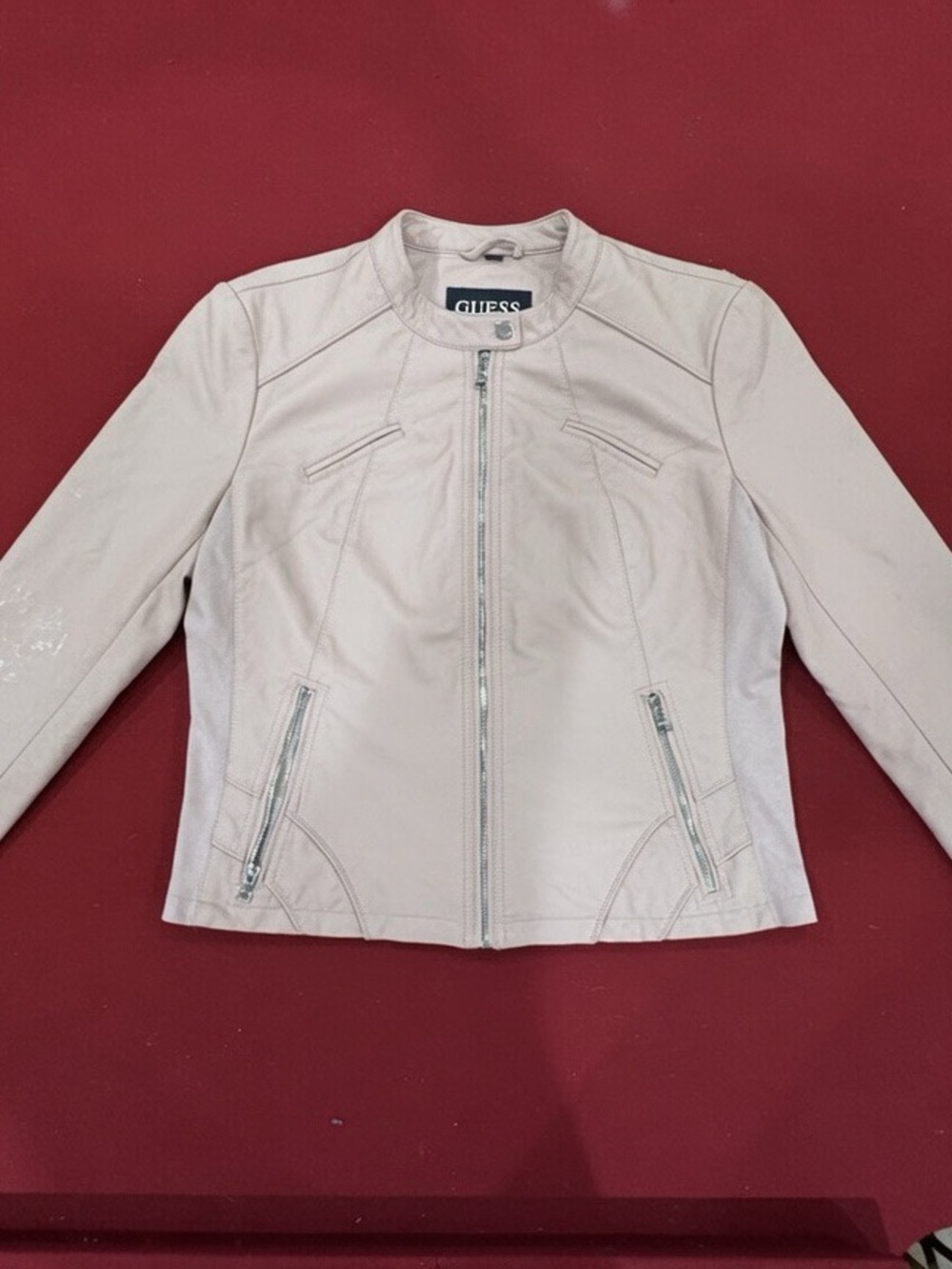 GUESS Women's Pink  Zip-Front Moto Jacket